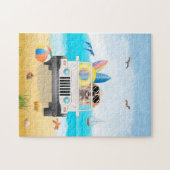 Golden Retriever hond Rijden op het strand Legpuzzel (Horizontaal)