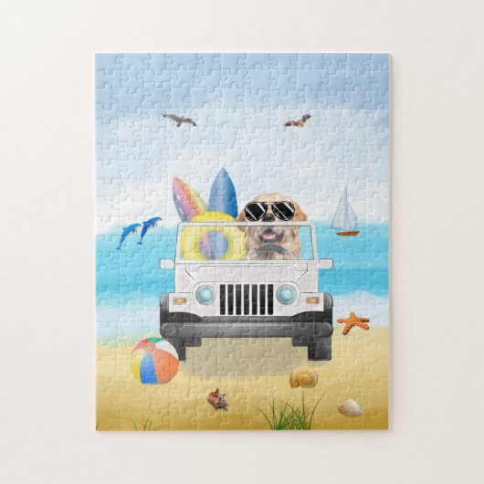 Golden Retriever hond Rijden op het strand Legpuzzel (Verticaal)