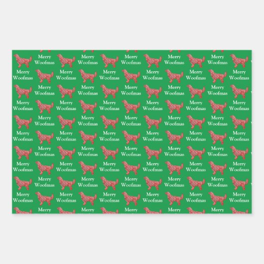 Golden Retriever Hond Silhouet Groen Merry Woofmas Inpakpapier Vel (Voorkant)