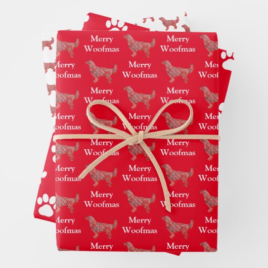 Golden Retriever Hond Silhouet Rood Merry Woofmas Inpakpapier Vel (In situ)