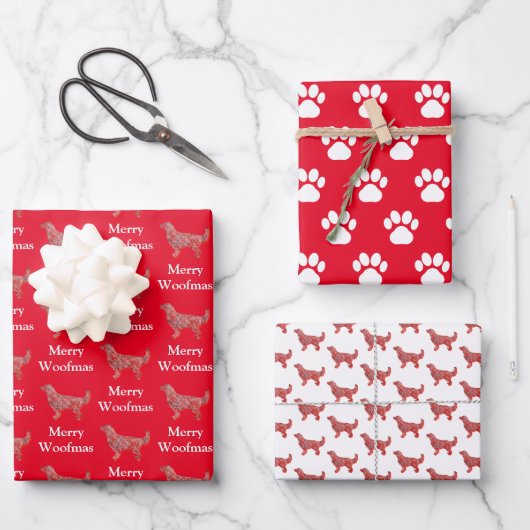 Golden Retriever Hond Silhouet Rood Merry Woofmas Inpakpapier Vel (Voorkant)