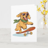 Golden Retriever Hond Skateboarding Kaart (Gele Bloem)