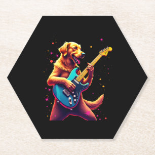 Golden Retriever hond spelen elektrische gitaar ro Kartonnen Onderzetters
