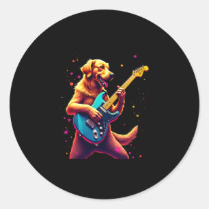 Golden Retriever hond spelen elektrische gitaar ro Ronde Sticker