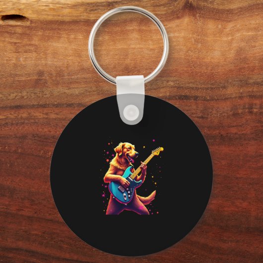 Golden Retriever hond spelen elektrische gitaar ro Sleutelhanger (Voorkant)