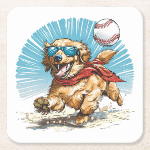 Golden Retriever Hond Spelen Honkbal Kartonnen Onderzetters