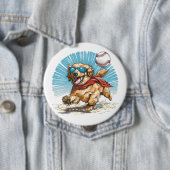 Golden Retriever Hond Spelen Honkbal Ronde Button 4,0 Cm (In situ)