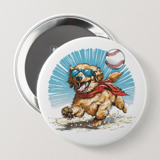 Golden Retriever Hond Spelen Honkbal Ronde Button 4,0 Cm (Voorkant /achterkant)