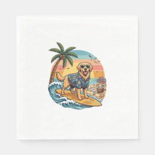 Golden Retriever Hond Surft Surfplank Zonsondergan Servet