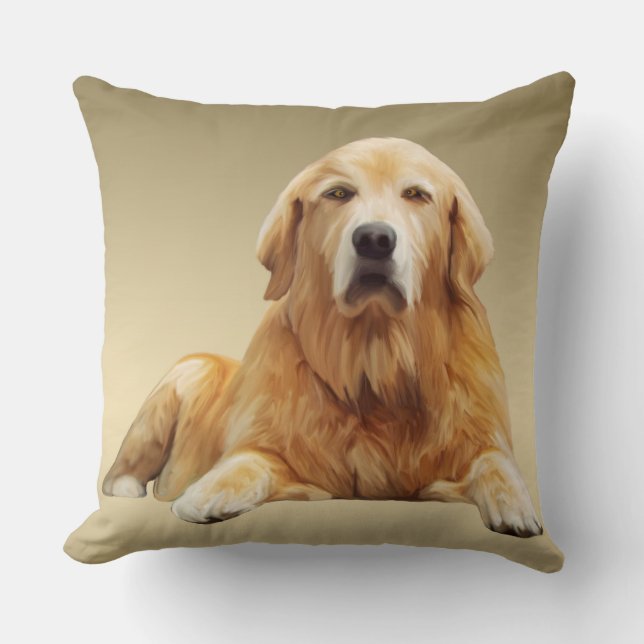 Golden Retriever Hond Water Kleur Kunst Schilderen Kussen (Voorkant)