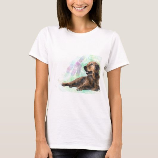 Golden Retriever Hond Water Kleur Schilderij T-shirt (Voorkant)