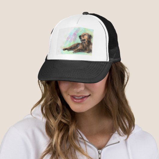 Golden Retriever Hond Water Kleur Schilderij Trucker Pet (In situ)