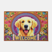 Golden Retriever Hond Welkom Bloemen Rand Deurmat (Voorkant)