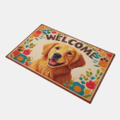Golden Retriever Hond Welkom Kleurrijke Rand Deurmat (Schuin)