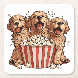 Golden Retriever Honden Film Popcorn Bucket Kartonnen Onderzetters