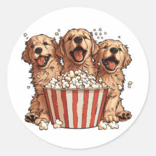 Golden Retriever Honden Film Popcorn Bucket Ronde Sticker
