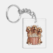 Golden Retriever Honden Film Popcorn Bucket Sleutelhanger (Voorkant Links)