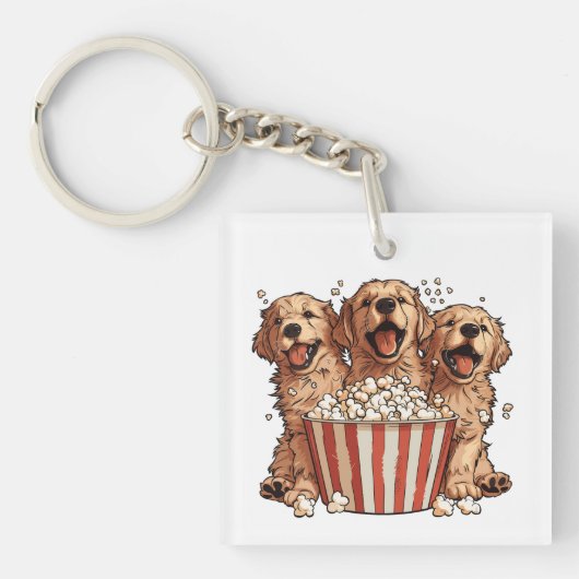 Golden Retriever Honden Film Popcorn Bucket Sleutelhanger (Voorkant)