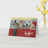 Golden Retriever Honden in Red Wagon Denking You Kaart (Gele Bloem)