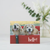 Golden Retriever Honden in Red Wagon Thinking of Y Briefkaart (Staand voorkant)