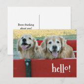 Golden Retriever Honden in Red Wagon Thinking of Y Briefkaart (Voorkant / Achterkant)