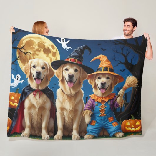 Golden Retriever Honden Pompoen Halloween Grappig Fleece Deken (In situ)