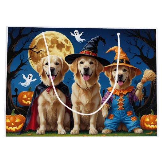 Golden Retriever Honden Pompoen Halloween Grappig Groot Cadeauzakje (Achterkant)