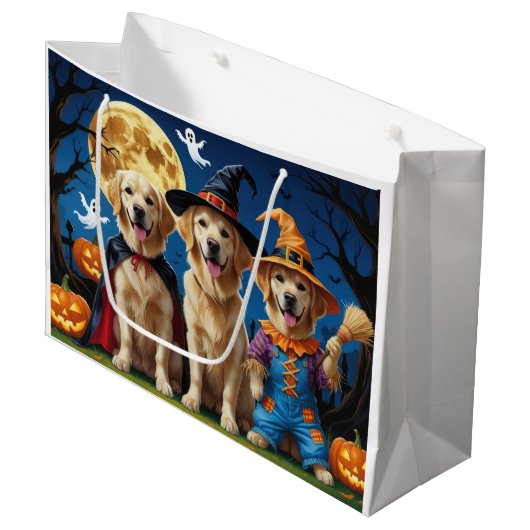 Golden Retriever Honden Pompoen Halloween Grappig Groot Cadeauzakje (Voorkant Gekanteld)