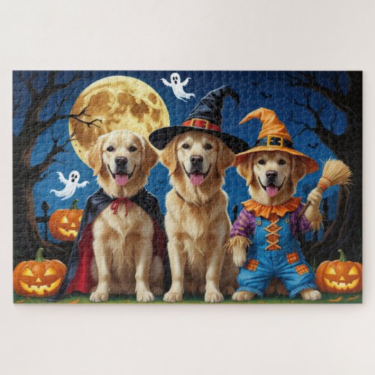 Golden Retriever Honden Pompoen Halloween Grappig Legpuzzel (Horizontaal)