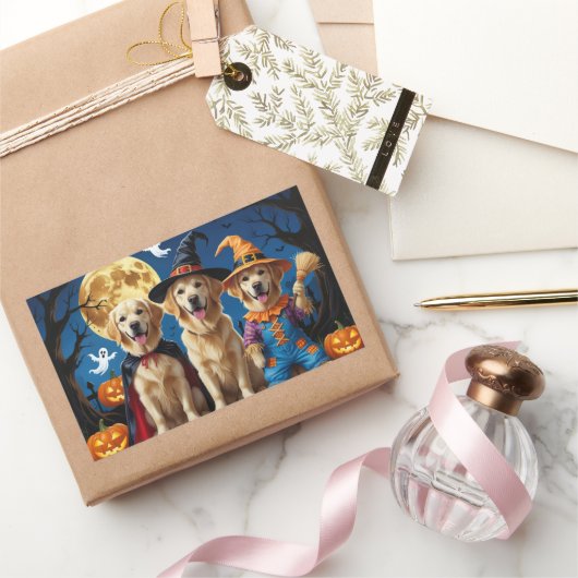 Golden Retriever Honden Pompoen Halloween Grappig Rechthoekige Sticker (Geschenken)