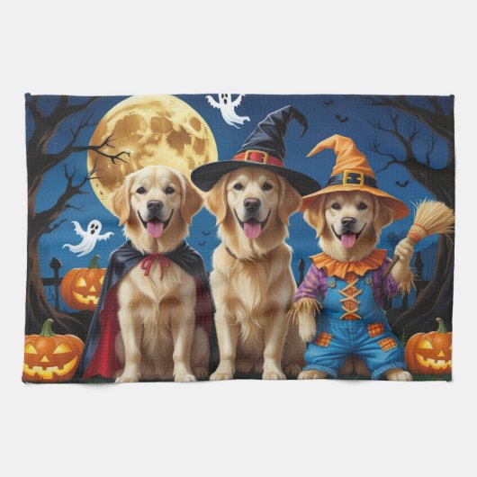 Golden Retriever Honden Pompoen Halloween Grappig Theedoek (Horizontaal)