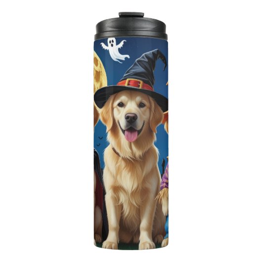 Golden Retriever Honden Pompoen Halloween Grappig Thermosbeker (Voorkant)