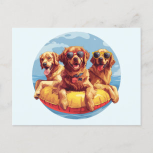 Golden Retriever Honden Zomer Zwembad Floaties Briefkaart