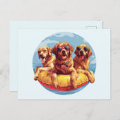 Golden Retriever Honden Zomer Zwembad Floaties Briefkaart (Voorkant / Achterkant)