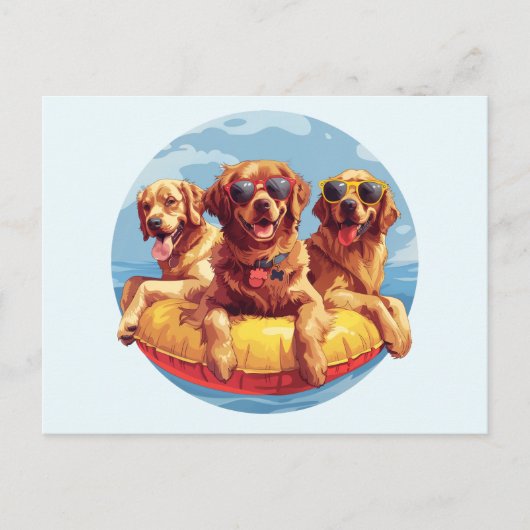 Golden Retriever Honden Zomer Zwembad Floaties Briefkaart (Voorkant)