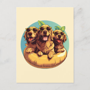 Golden Retriever Honden Zomer Zwembad Floaties Briefkaart