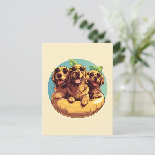 Golden Retriever Honden Zomer Zwembad Floaties Briefkaart (Staand voorkant)