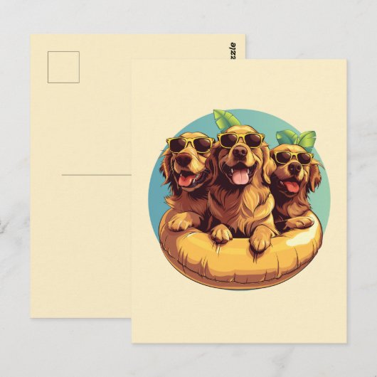 Golden Retriever Honden Zomer Zwembad Floaties Briefkaart (Voorkant / Achterkant)