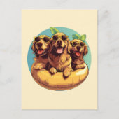 Golden Retriever Honden Zomer Zwembad Floaties Briefkaart (Voorkant)