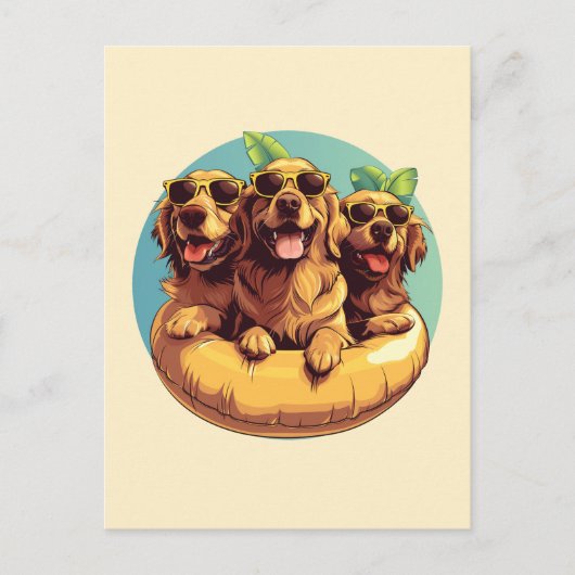 Golden Retriever Honden Zomer Zwembad Floaties Briefkaart (Voorkant)