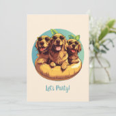 Golden Retriever Honden Zomer Zwembad Floaties Kaart (Staand voorkant)