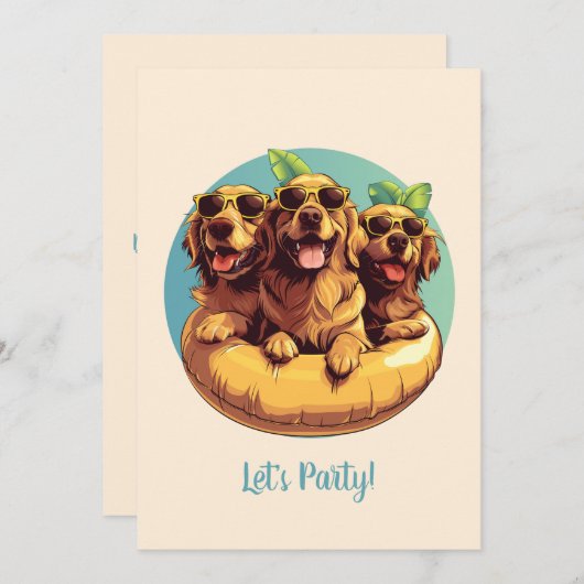 Golden Retriever Honden Zomer Zwembad Floaties Kaart (Voorkant / Achterkant)