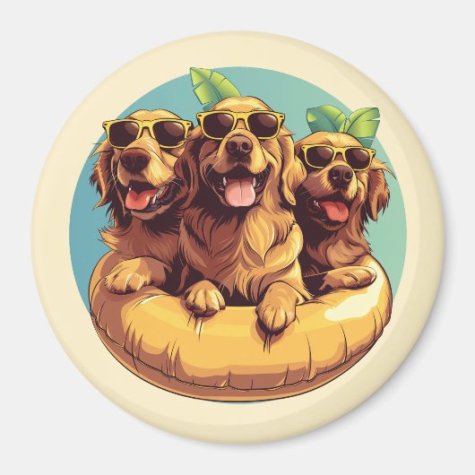 Golden Retriever Honden Zomer Zwembad Floaties Magneet (Voorkant)