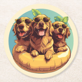 Golden Retriever Honden Zomer Zwembad Floaties Ronde Kartonnen Onderzetter
