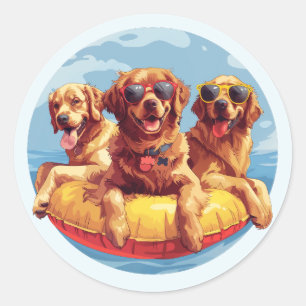 Golden Retriever Honden Zomer Zwembad Floaties Ronde Sticker