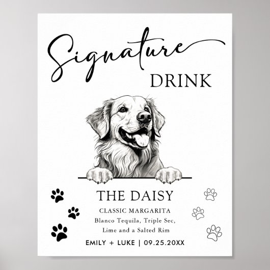 Golden Retriever Hondenbruiloft Handtekening Drink Poster (Voorkant)