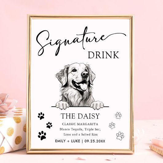 Golden Retriever Hondenbruiloft Handtekening Drink Poster