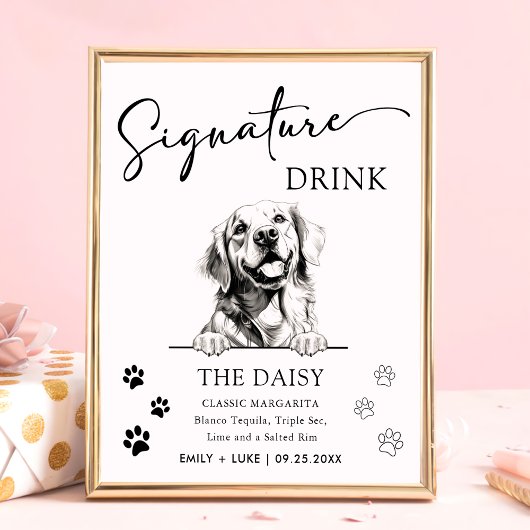 Golden Retriever Hondenbruiloft Handtekening Drink Poster