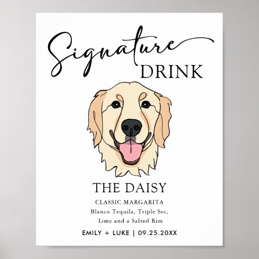 Golden Retriever Hondenbruiloft Handtekening Drink Poster (Voorkant)