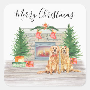 Golden Retriever Hondenliefhebber kerst Vierkante Sticker